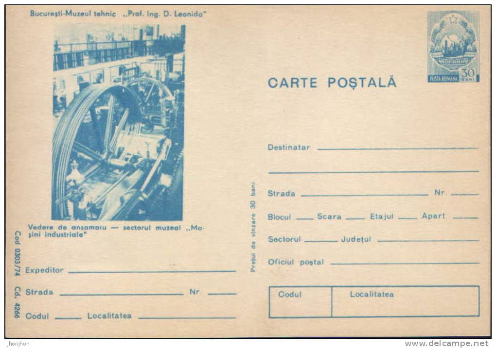 Romania-Postal Stationery Postcard 1974-Industrial Machines - Elektriciteit