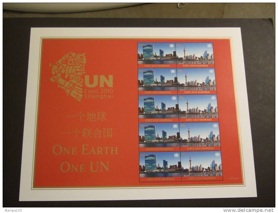 UNITED NATIONS NY  2010  ONE EARTH ONE UN  SHANGHAI EXPO    SHEET  MNH **  (GROEN102-18-1200) - Blocks & Sheetlets