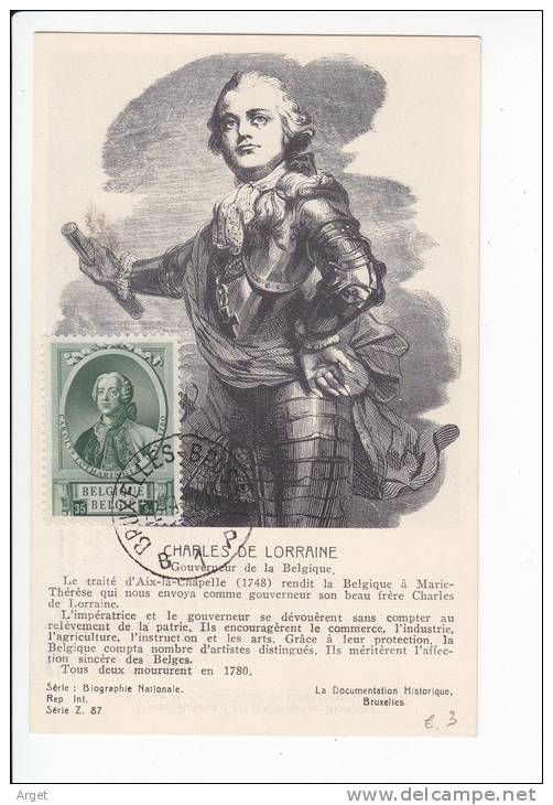 Carte Maximum BELGIQUE  N°Yvert 574 (Charles De Lorraine) Obl 22.9.42 - 1934-1951