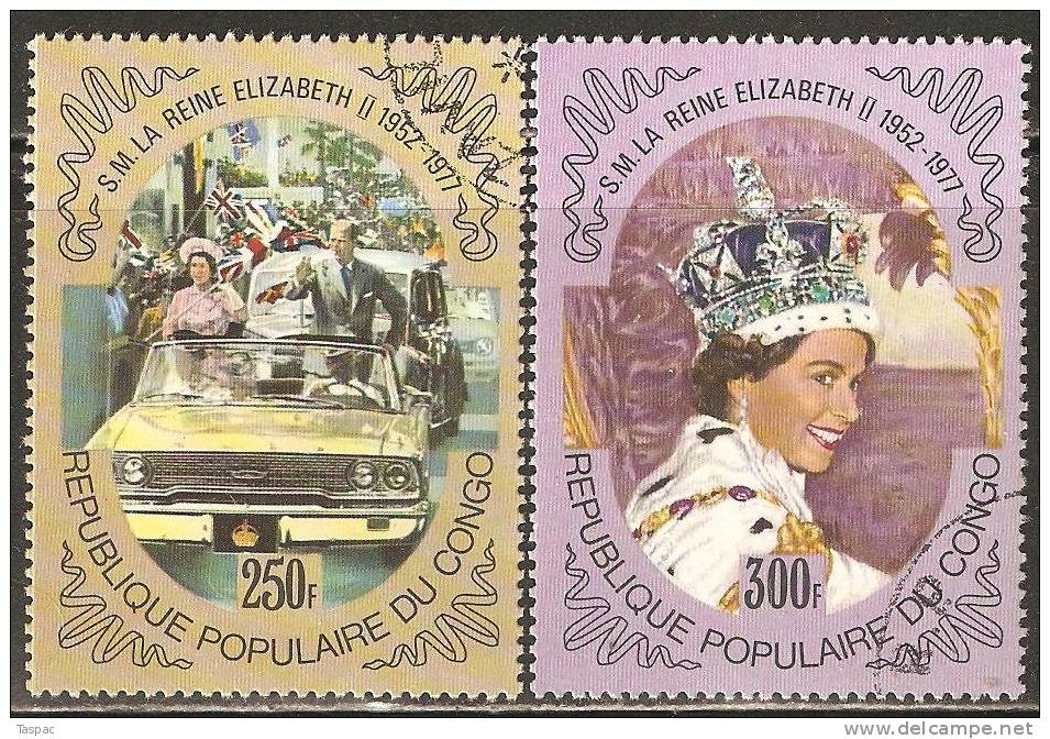 Congo - Brazzaville 1977 Mi# 601-602 Used - Reign Of Queen Elizabeth II, 25th Anniv. - Oblitérés