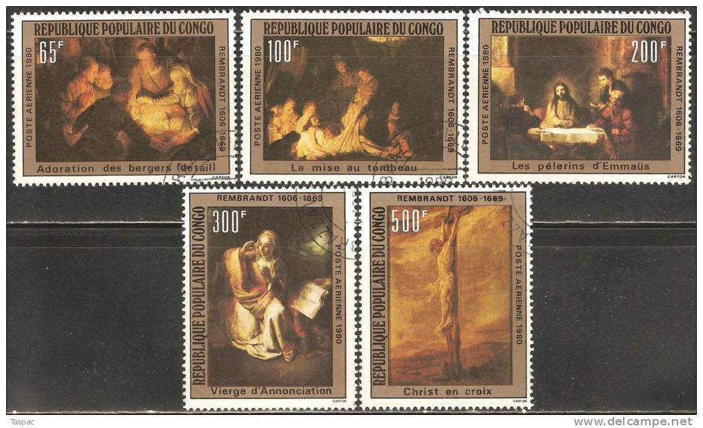 Congo - Brazzaville 1980 Mi# 744-748 Used - Rembrandt Paintings - Gebraucht