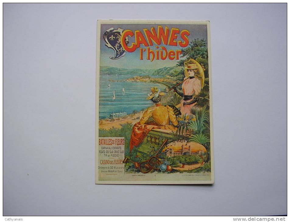 06  * CANNES  L'HIVER  * REPRODUCTION D' AFFICHE  ILLUSTRATION DESSIN DE E. BRUN  ( ALPES-MARITIMES ) - Cannes