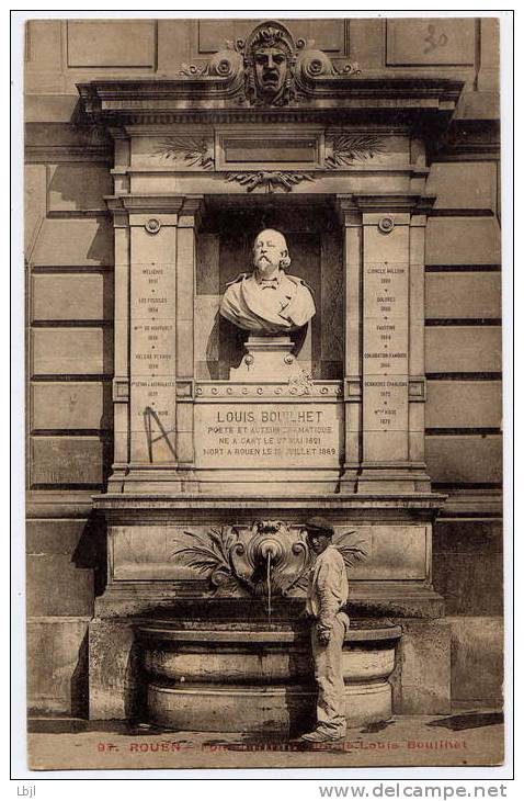 ROUEN , Fontaine & Statue De Louis Bouilhet , CPA ANIMEE , Av. 1905 - Rouen