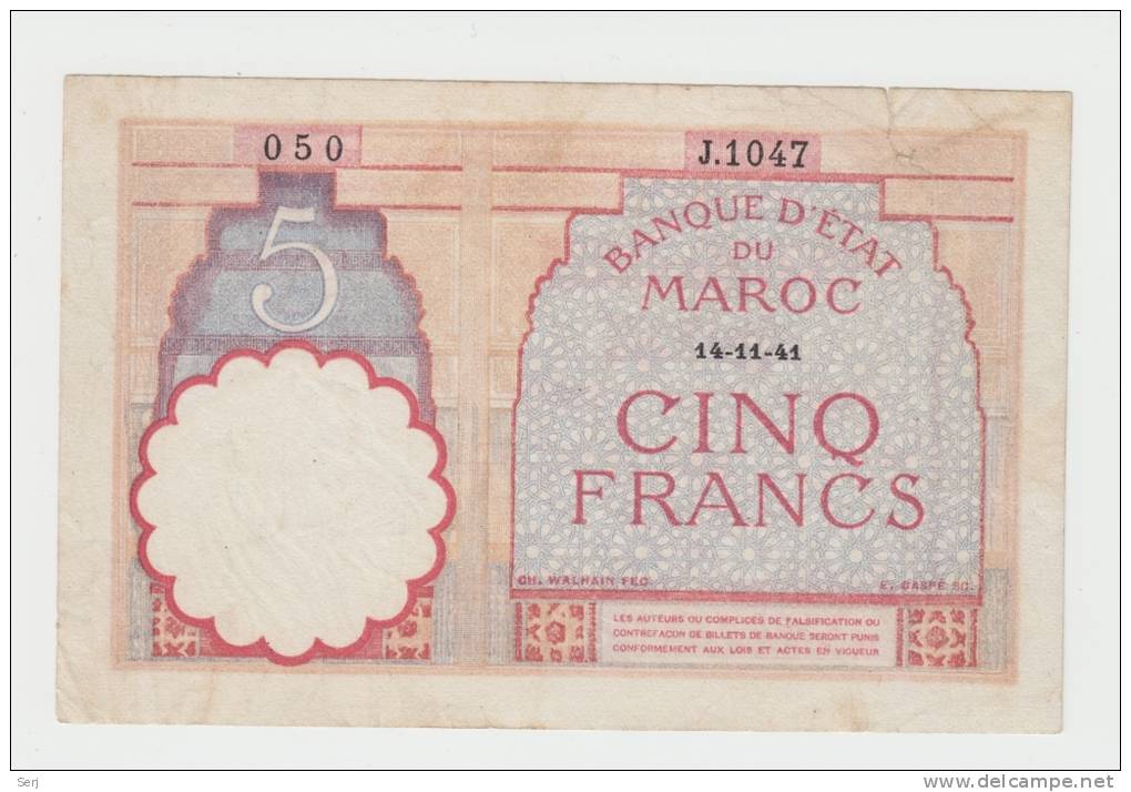 Morocco 5 Francs 14-11- 1941 P 23Ab 23A B - Marocco