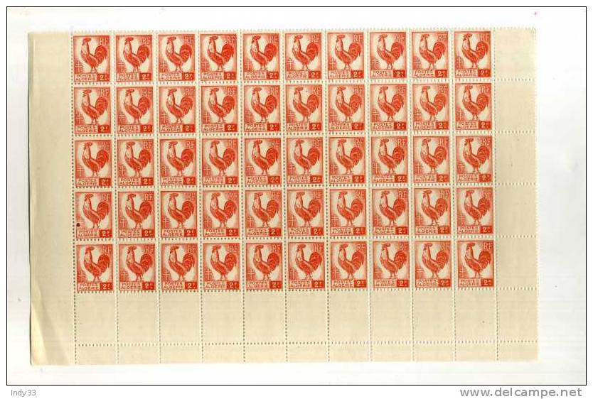 - FRANCE COQ D'ALGER  . TIMBRES ALGERIE 1944 EMISSION LOCALE D´ALGER . FRAGMENT DE FEUILLE . NEUVE SANS CHARNIERE . - 1944 Gallo E Marianna Di Algeri