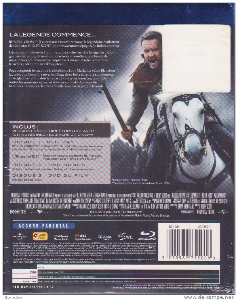 ROBIN DES BOIS - RUSSEL CROWE - C. BLANCHETT - ACTION - EDIT. PRESTIGE 3 DISQUES *** BLU RAY DISC *** NEUF SOUS BLISTER - Action & Abenteuer