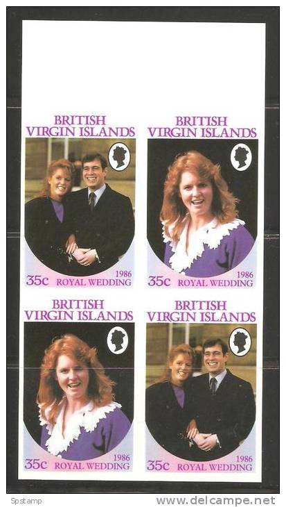 British Virgin Islands 1986 Andrew Royal Wedding Set - Imperforate Setenant Blocks 4 MNH - Iles Vièrges Britanniques