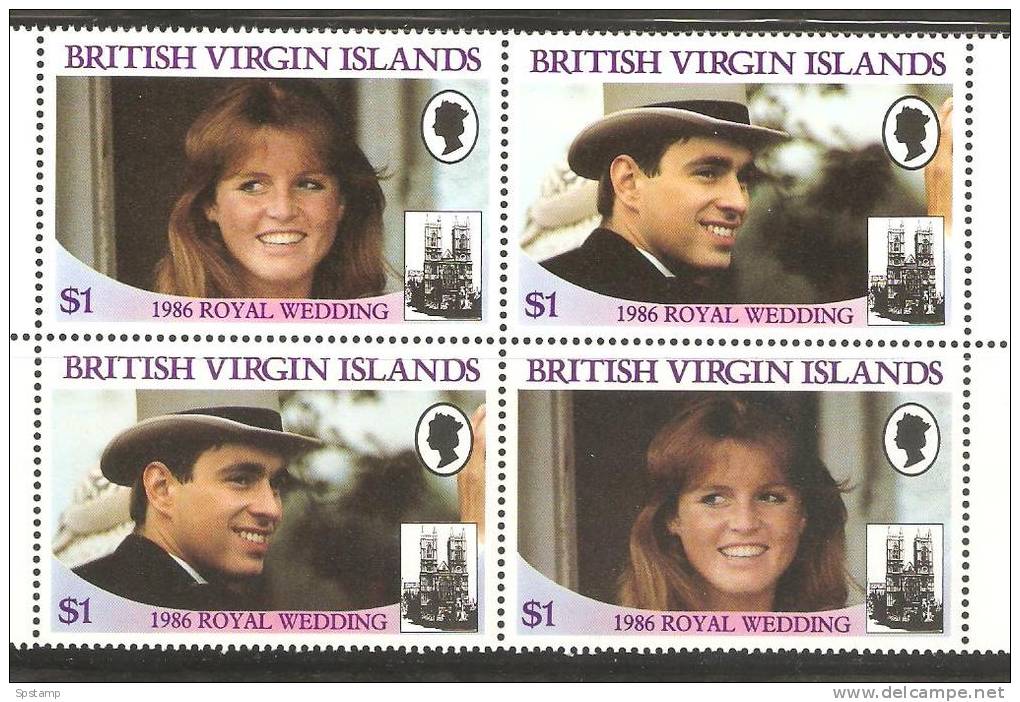 British Virgin Islands 1986 Andrew Royal Wedding Set -Se-tenant Blocks 4 MNH - British Virgin Islands