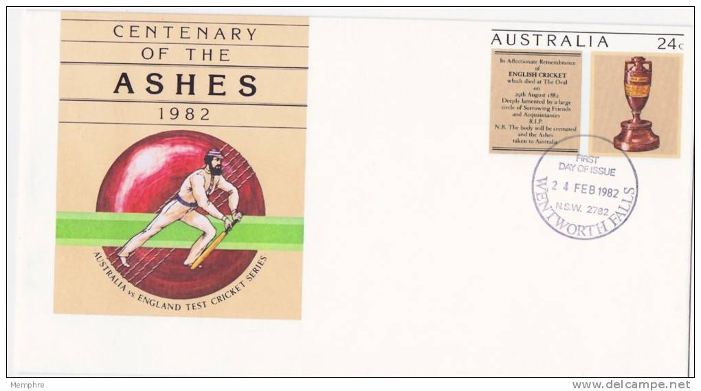 1982   Centenary Ofthe Ashes, Cricket  FDI Cancel  Envelope 048 - Postal Stationery