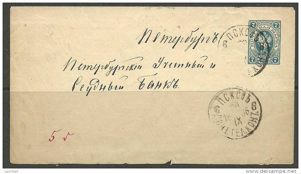 RUSSLAND RUSSIA 1896 Stationery Cover Pleskau Pskov - St. Petersburg - Briefe U. Dokumente