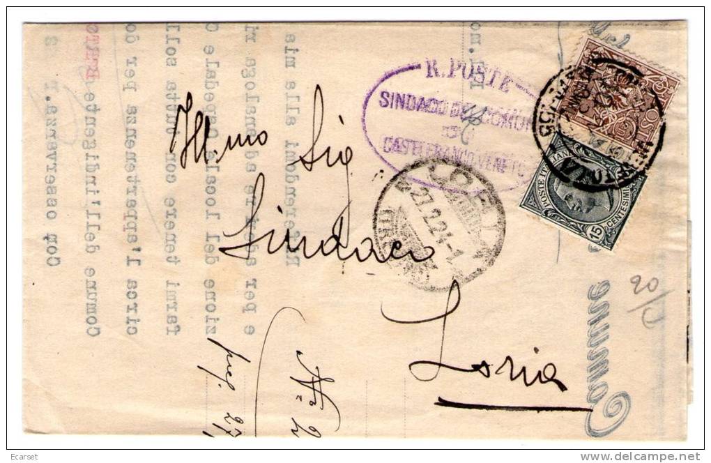 Lettera Fra Sindaci Da Castelfranco Veneto A Loria. 26/02/1924 - Storia Postale