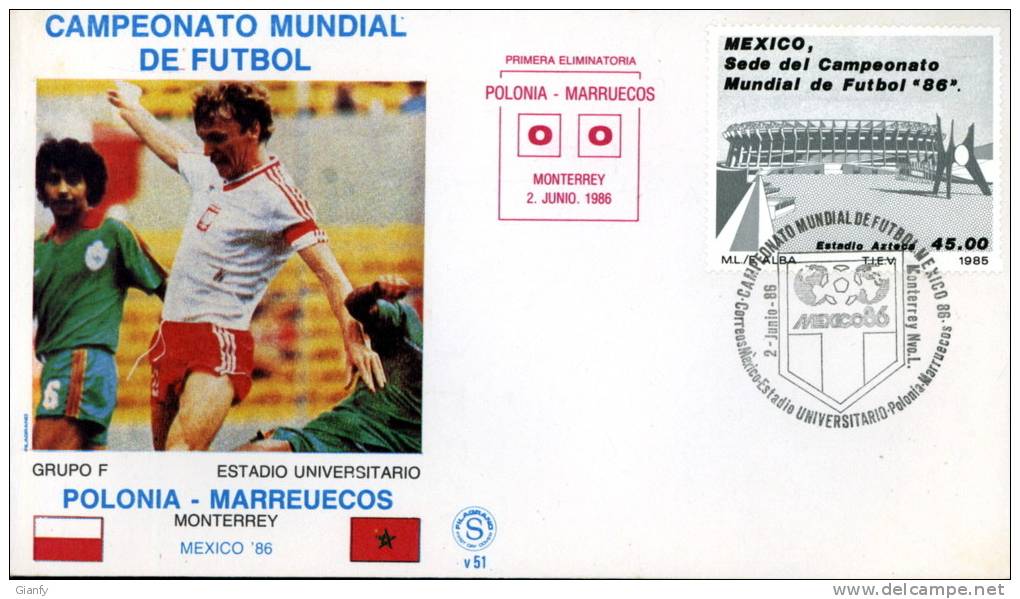 CALCIO FIFA WORLD CUP MEXICO 1986 FDC POLONIA MAROCCO - 1986 – México