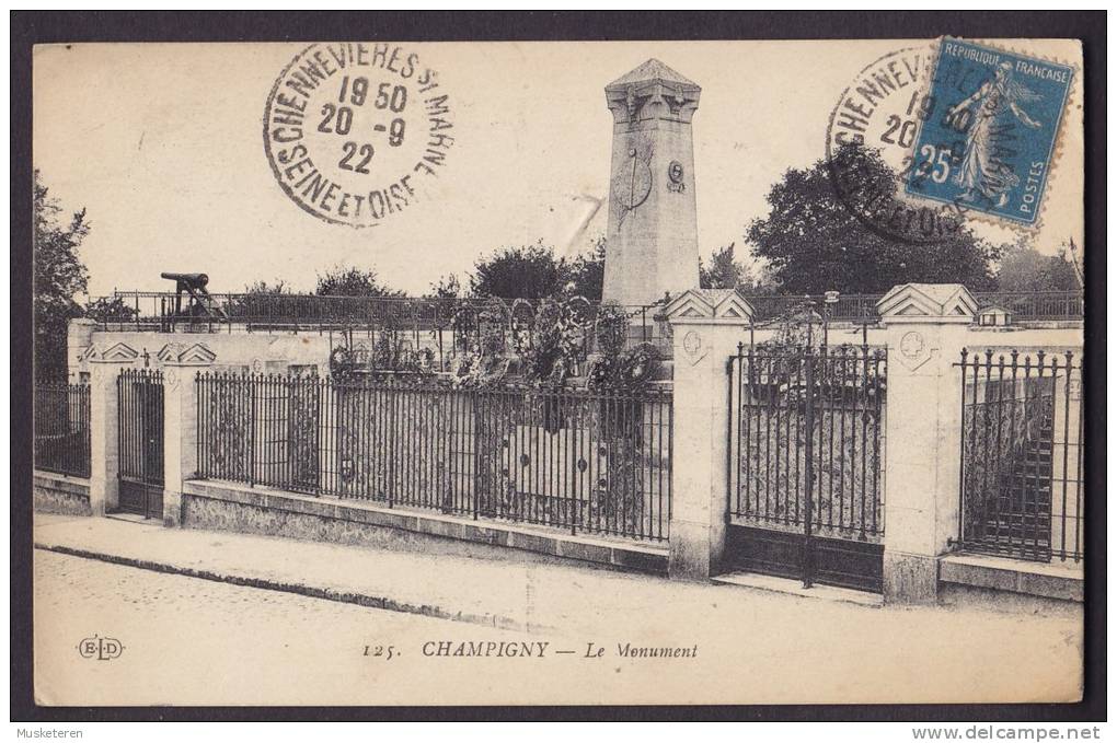 France CPA 125. Champigny - CHENNEVIERES 1922 To BRUXELLES W. Deluxe UCCLE 1922 Timbre-Taxe TAXE T-Cds. Postage Due - Briefe U. Dokumente