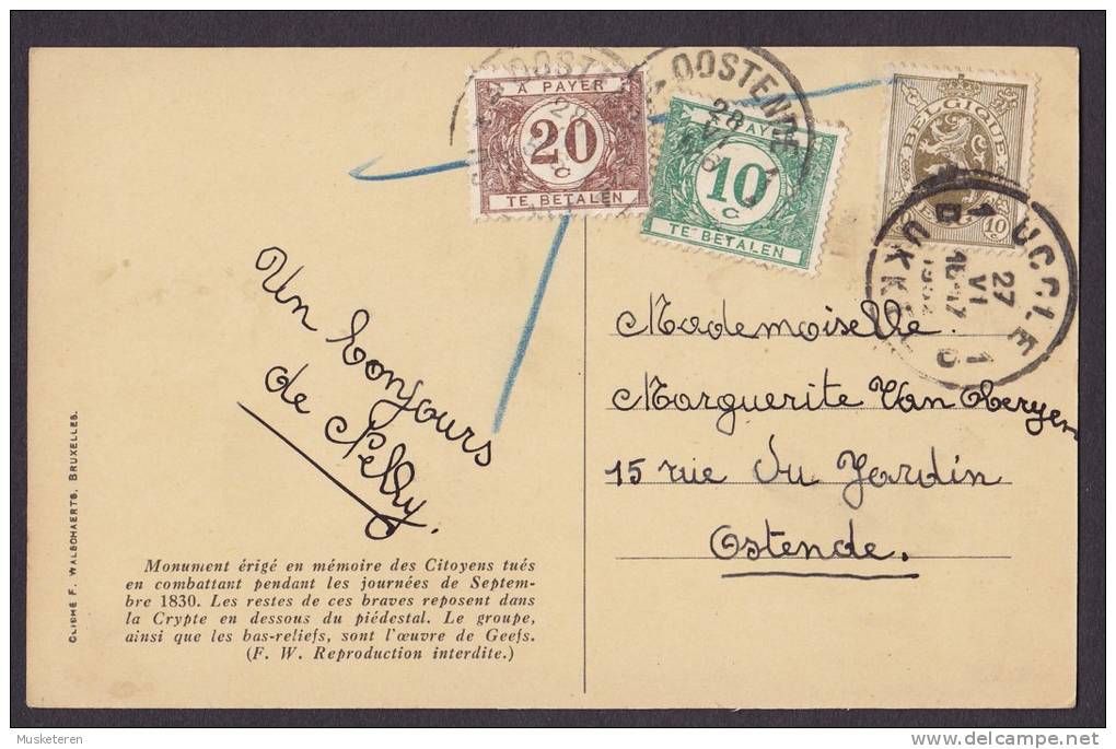 Belgium CPA 57. BRUXELLES - Place Des Martyrs 1932 To OSTENDE W. UCCLE 1932 Timbre-Taxe T-Cds. Postage Due - Briefe U. Dokumente