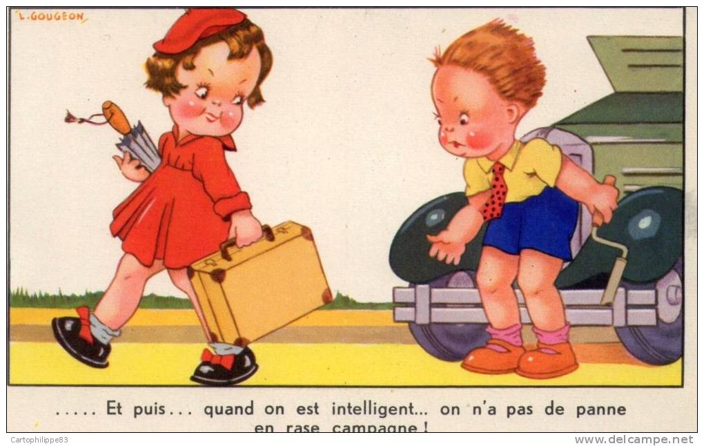 ILLUSTRATEUR HUMORISTIQUE ENFANT  GOUGEON "PANNE EN RASE CAMPAGNE" - Gougeon