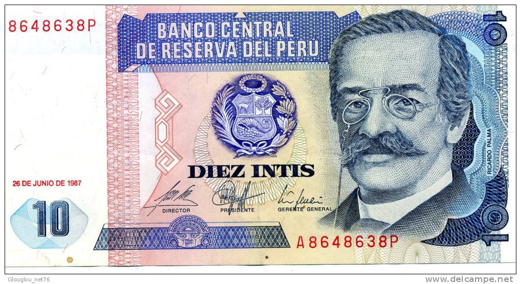 BILLET BANCO CENTRAL DU PEROU DIEZ INTIS.... A8648638P.... VOIR SCANNER - Perú