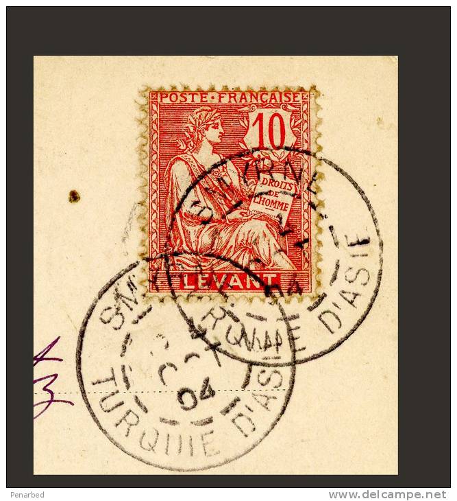 Levant N° 14 Oblitéré  De Smyrne  Turquie D’Asie Sur Carte Postale Du 4 Octobre 1904 - Covers & Documents