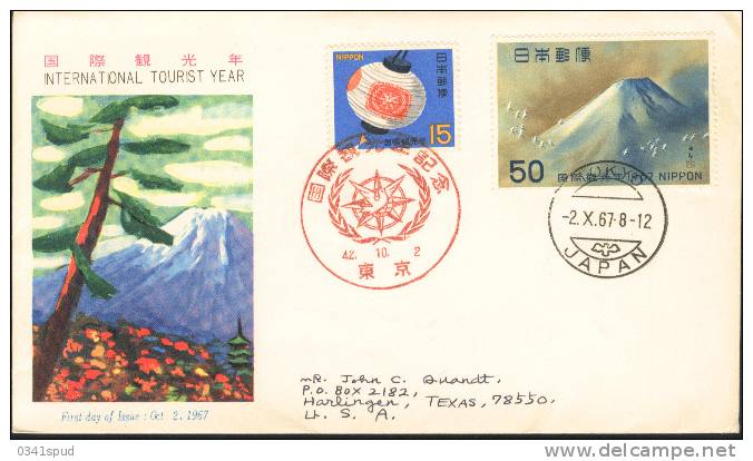 1967 Japon FDC Volcans Volcano Vulcano Tourist Year - Vulkane