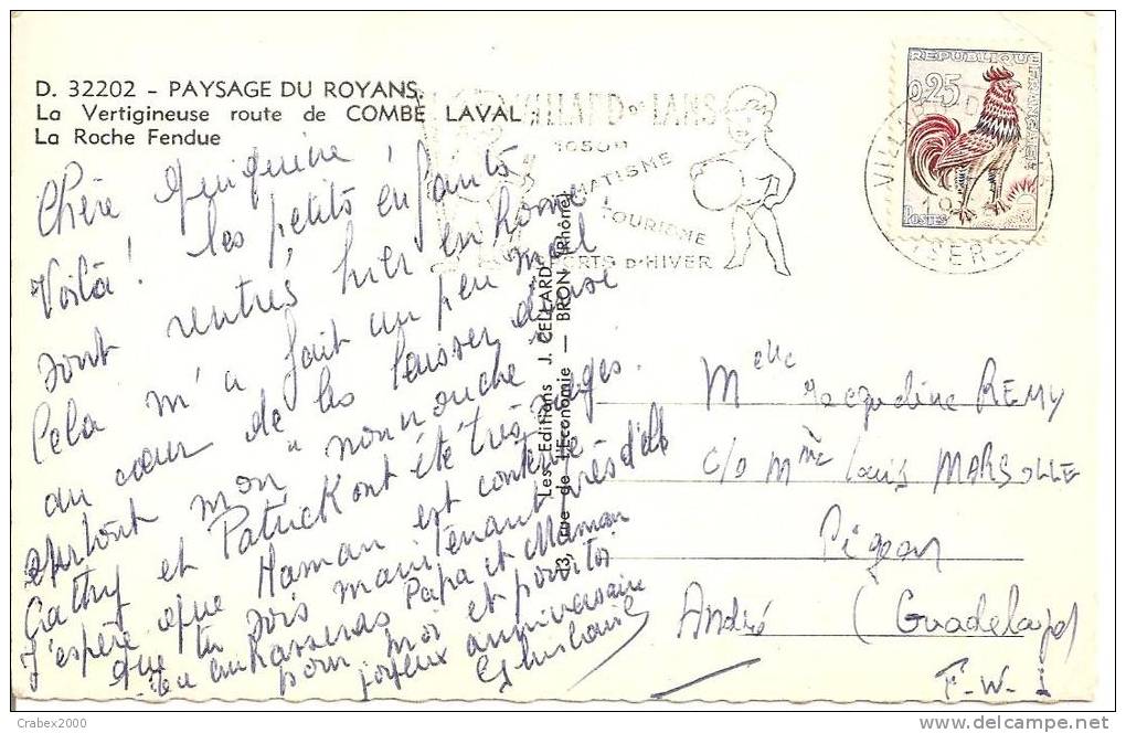 N°1331    VILLARS DE LANS          Vers      GUADELOUPE    Le  04 MAI 1962 - Storia Postale