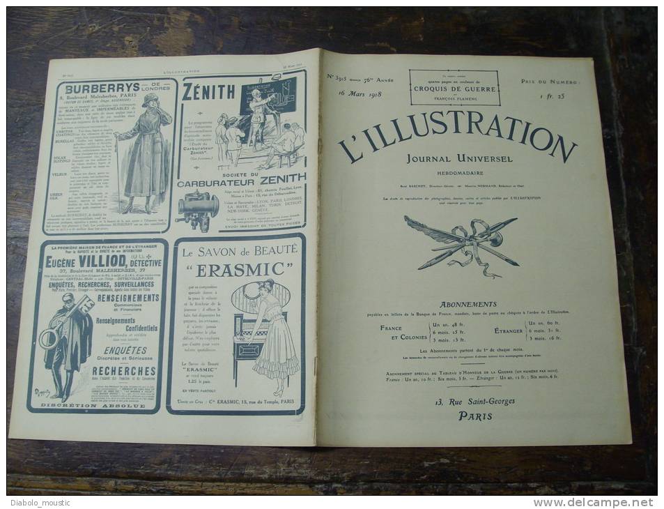 1918  Le  GOTHA Abattu ; Notre Aviation ; PERONNE, NOYON (lithos) ; Roumains Et Bolcheviks ; ZUYDECOOTE - L'Illustration