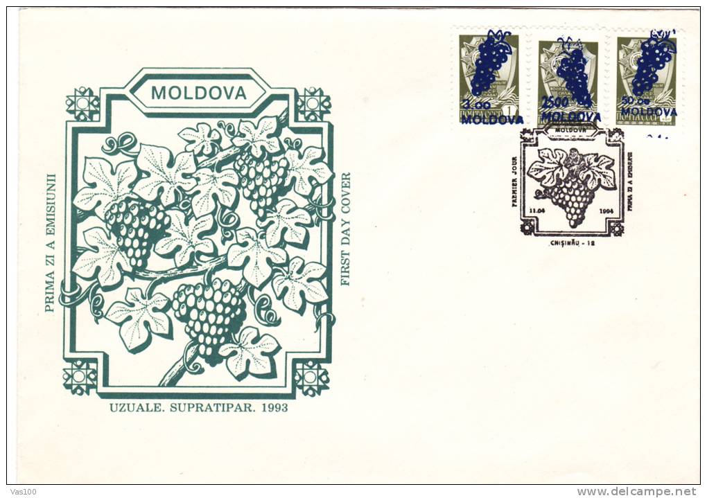 FDC Premier Jour,covers With; VITICULTURE Vines,Grape,overprint Stamp 1994 Moldova / Moldavie . - Vins & Alcools