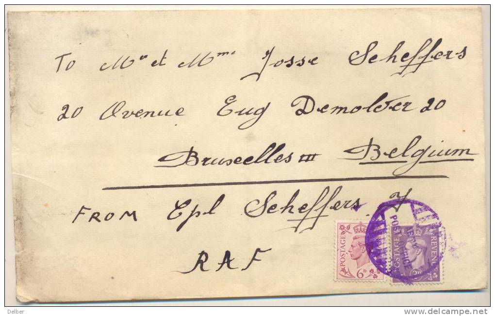 _KV966: Adres Stuk Van Pakje: 3p+6p: ARMEY POST OFFICE  > Bruxelles  From RAF.... - Lettres & Documents