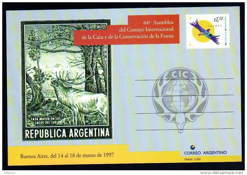 Conservación De Fauna - Caza Mayor - Ciervo Rojo - Sello Postal  - 1997 - Argentina - Entero Postal - POSTAL STATIONERY - Gibier