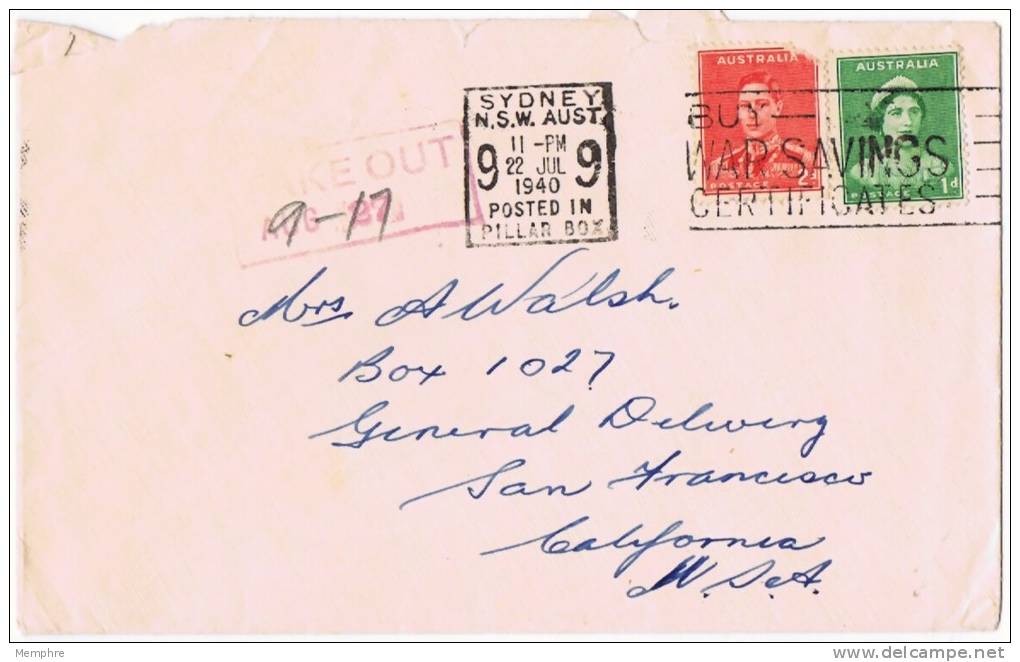 1940 Letter To USA - Lettres & Documents