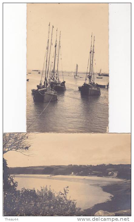 Lot De 2 Cartes Photos Non Situées De Bateaux De Pêches Et D'une Plages Avec Villas - Bretagne ?? - Voiliers - A Identifier