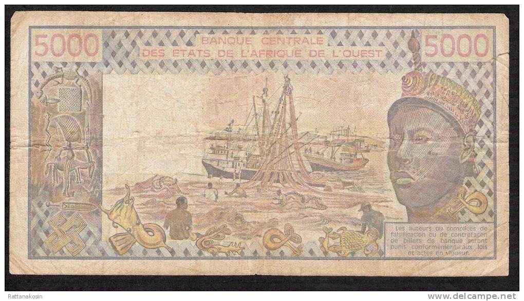 MALI  P407Da  5000 FRANCS 1988 Sugn.14 Fine/one Small Tear/NO P.h. !! - Mali