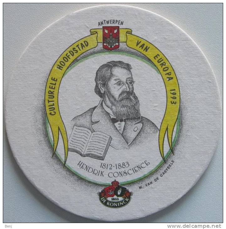 Sous-bock Bierviltje Coaster DE KONINCK Antwerpen Anvers Culture Hoofdstad Van Europa 1993 - Hendrick Conscience (GE) - Sous-bocks