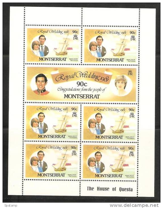 Montserrat 1981 Prince Charles Wedding 90c  Values In MNH Imprint Sheetlet - Montserrat