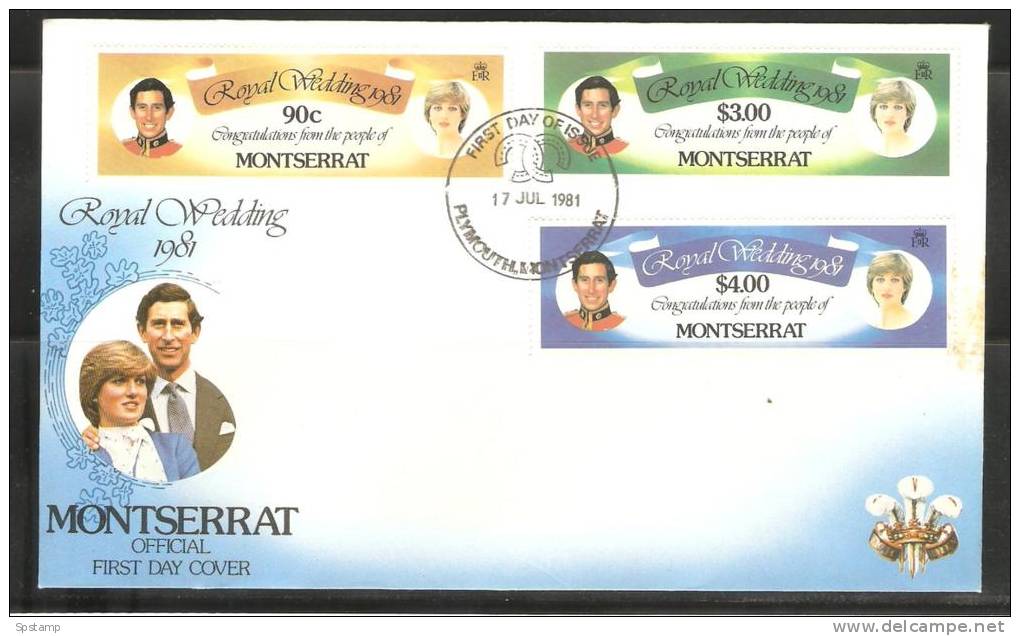 Montserrat 1981 Prince Charles Royal Wedding Long Values On FDC - Official Unaddressed - Montserrat