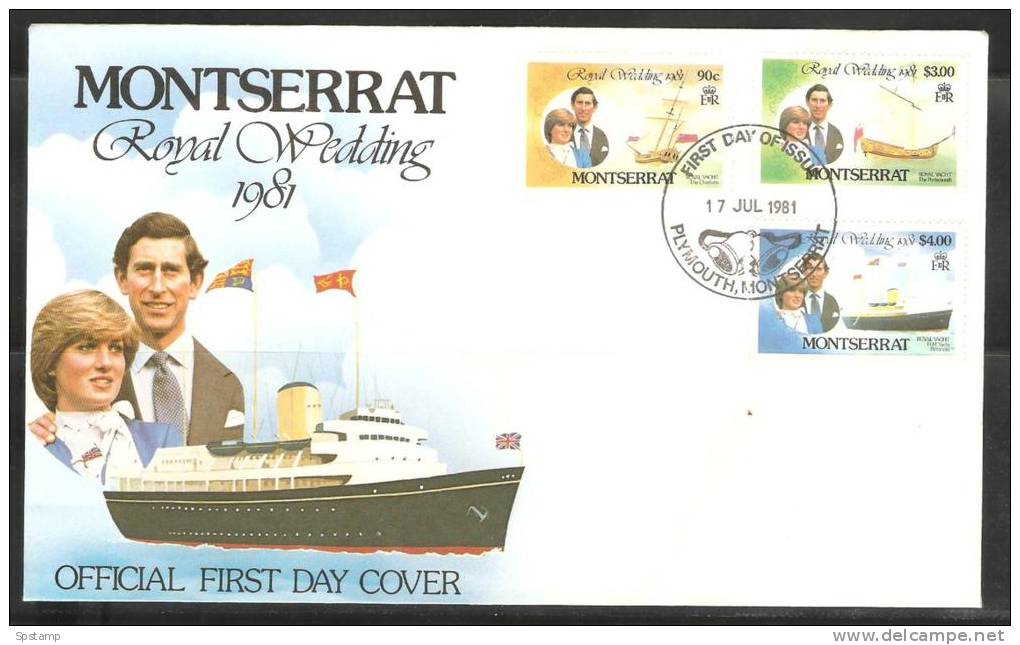 Montserrat 1981 Prince Charles Royal Wedding Normal Size Values On FDC - Official Unaddressed - Montserrat