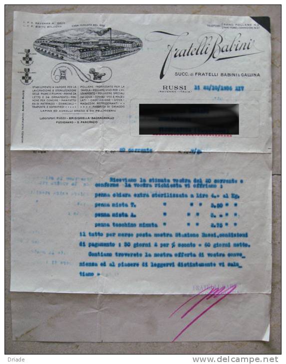 FATTURA  PUBBLICITA RUSSI  BRISIGHELLA BAGNACAVALLO FUSIGNANO S. PANCRAZIO RAVENNA ANNO 1936 - Italie
