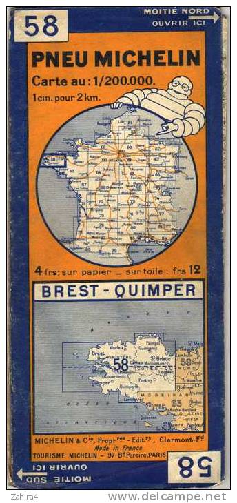 MICHELIN - N° 58  -  Brest  -  Quinper  - - Roadmaps