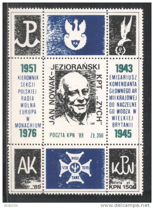 POLAND SOLIDARNOSC (KPN) 1989 CAPTAIN JAN NOWAK JEZIORANSKI Aka  ZYCH MS (SOLID1313A/0058A) WW2 Writer Author - Fantasy Labels