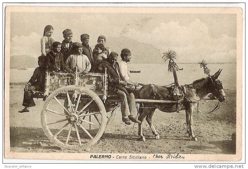 CPA Palermo Carro Siciliano Char Sicilien Palerme Sicile Sicilia Italie Attelage Ane - Palermo