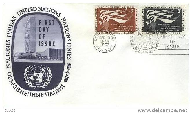 ONU UNO NEW YORK FDC Premier Jour Poste  54 Et 55 Droits De L´homme Human Rights - FDC