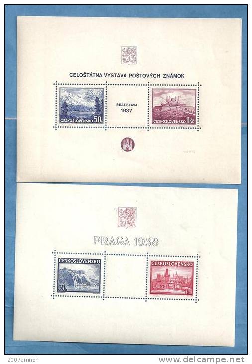 CZECHOSLOVAKIA 1937-1938 2 M/S BLOCKS MNH - Ongebruikt