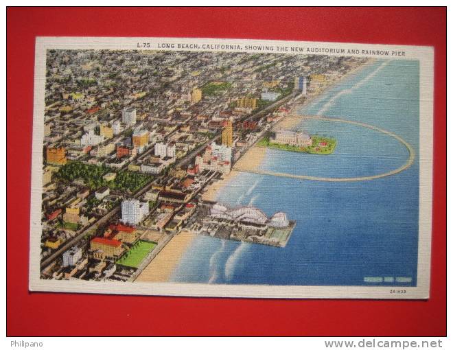 California > Long Beach  Showing New Auditorium & Rainbow Pier -- Linen--== Ref 277 - Long Beach