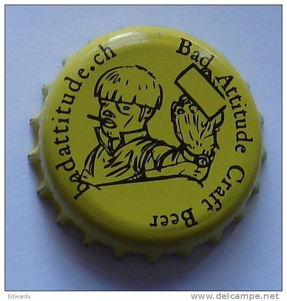 Bad Attitude Switzerland Yellow Beer Bottle Top Crown Cap Kronkorken Capsule Tappi Chapa - Bière