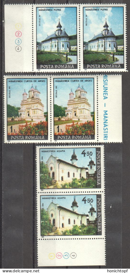 Rumänien; 1991; Michel 4661/6 **; Klöster; Doppelt Und Randstück - Neufs