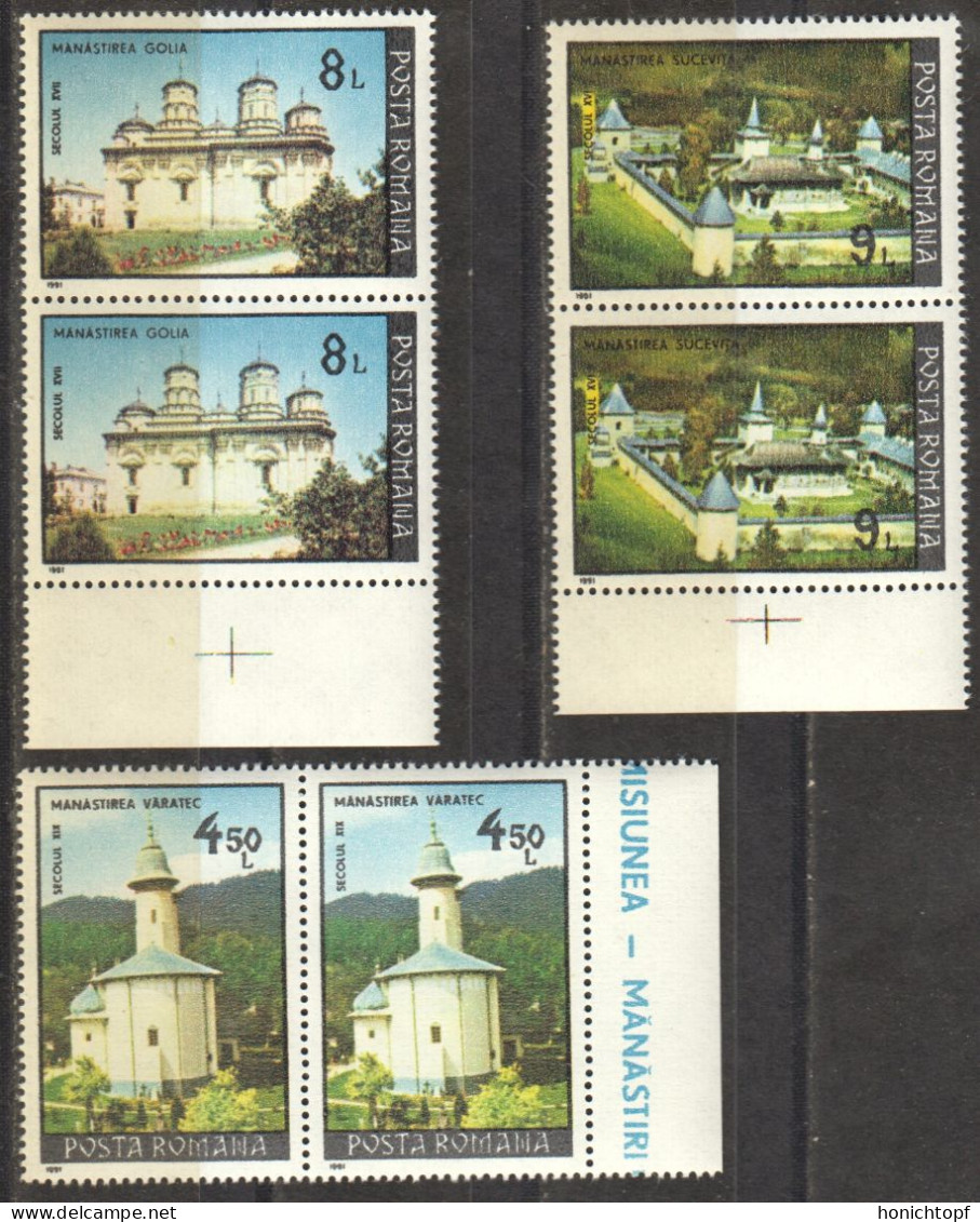 Rumänien; 1991; Michel 4661/6 **; Klöster; Doppelt Und Randstück - Ungebraucht