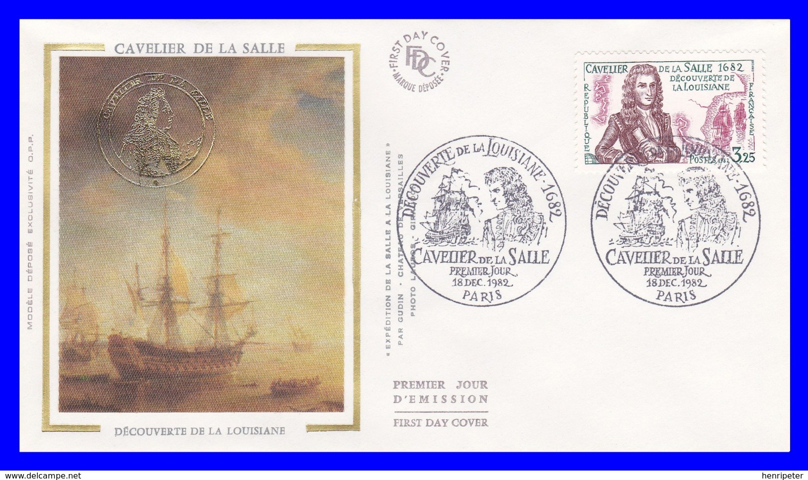 2250 (Yvert) Sur Enveloppe Premier Jour Illustrée Sur Soie Cavelier De La Salle Découverte De La Louisiane - France 1982 - 1980-1989