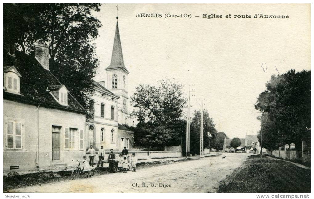 21-GENLIS...EGLISE ET ROUTE D'AUXONNE....-CPA ANIMEE - Autres & Non Classés