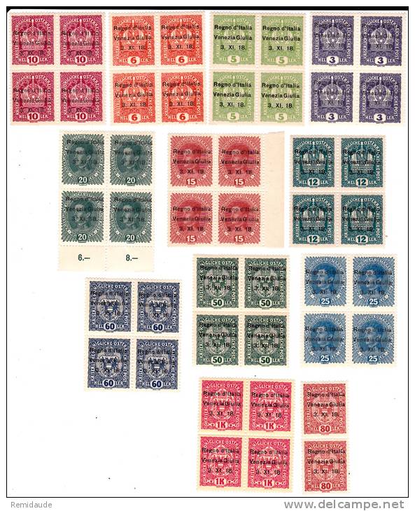 ITALIE - VENETIE JULIENNE - 1919 - YVERT N° 1/8 + 11/14 En BLOC De 4 (13 En PAIRE) ** - COTE YVERT = 470 EUROS - Venezia Giulia