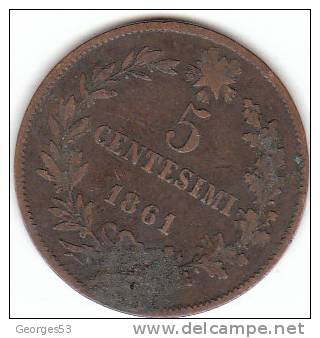 PIECE DE 5 CENTESIMI   1861    ITALIE - Otros & Sin Clasificación