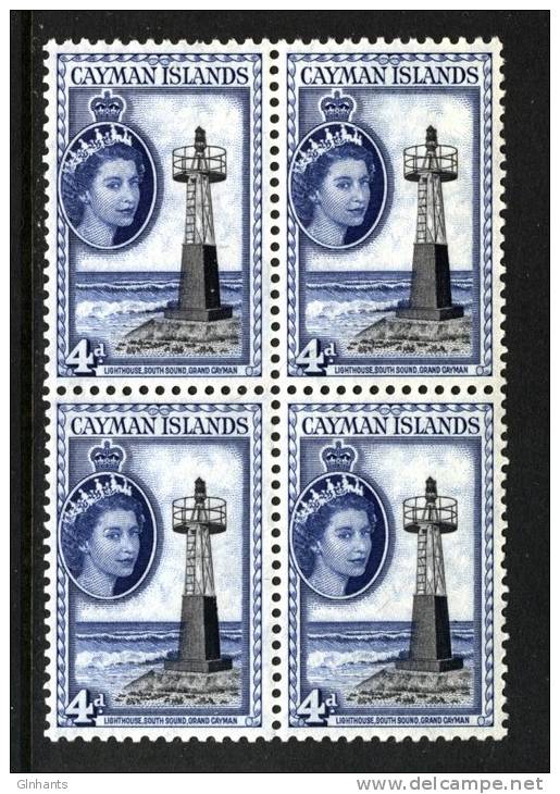 CAYMAN ISLANDS - 1953 4d LIGHTHOUSE IN BLOCK OF 4 FINE MM/MNH ** - Cayman (Isole)