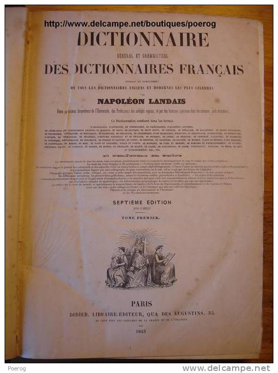 DICTIONNAIRE De 1843 Par NAPOLEON LANDAIS En 2 TOMES - 7ème EDITION DE 1843 En 2 VOLUMES Complet A à Z - Ouvrages Reliés - Dictionnaires